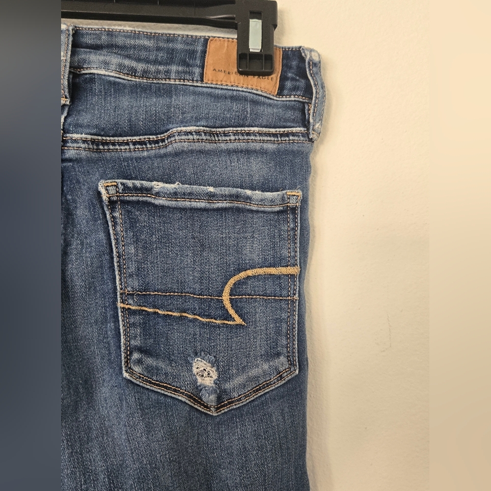 American Eagle Distressed Skinny Jeans Size 8 Button Fly Destroyed Denim - Picture 10 of 13